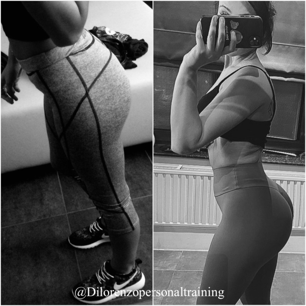 before and after picture of Mara Di Lorenzo after following a trainingsprogram with Dilorenzo Personaltraining