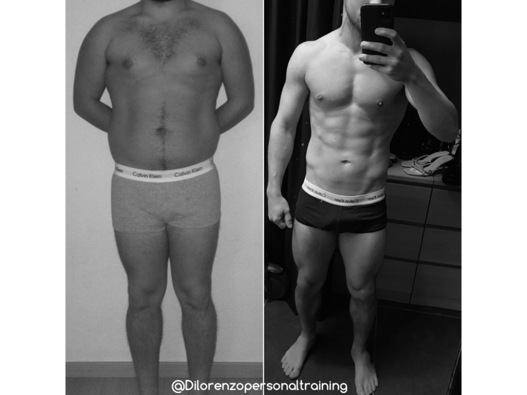 voor en na foto van iemand na het volgen van het voedingsadvies bij Dilorenzo personaltraining